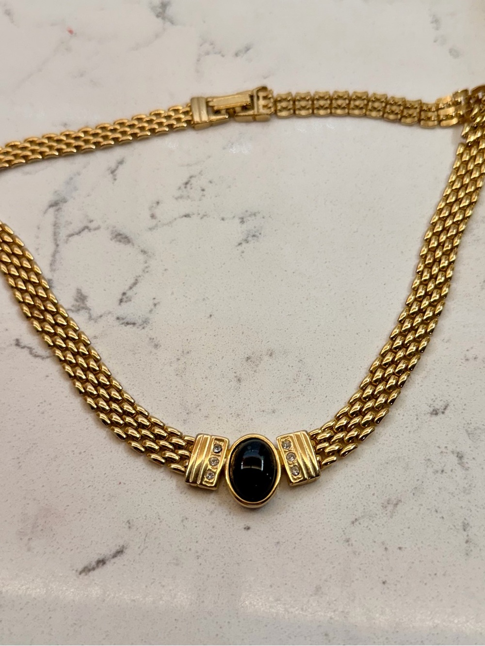 Vtg. 80’s Panther Link Choker Necklace Gold Tone Black Cabachon Rhinestone 18” - Picture 10 of 10